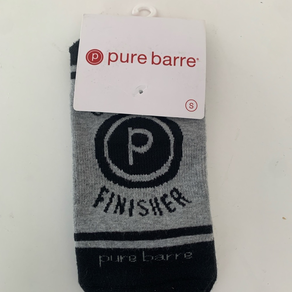Pure Barre Challenge Finisher Grip Socks in Gray and Black [Small]